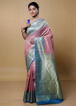 Pink Kora Silk Saree With Blouse Piece