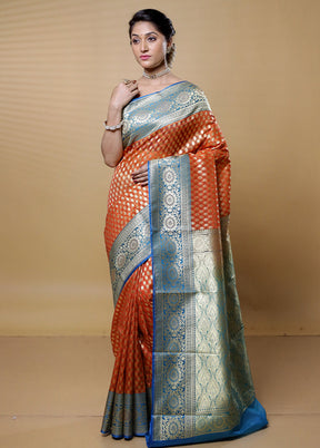 Orange Kora Silk Saree With Blouse Piece