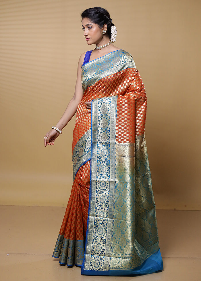 Orange Kora Silk Saree With Blouse Piece