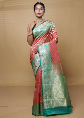 Peach Kora Silk Saree With Blouse Piece