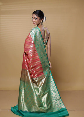 Peach Kora Silk Saree With Blouse Piece