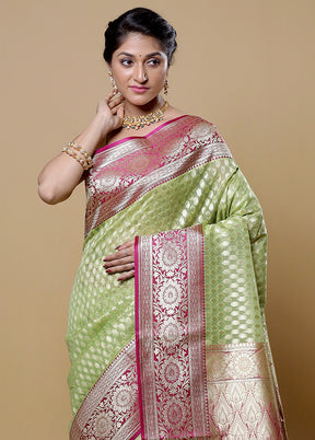 Green Kora Silk Saree With Blouse Piece