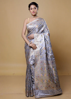 Grey Dupion Silk Saree With Blouse Piece