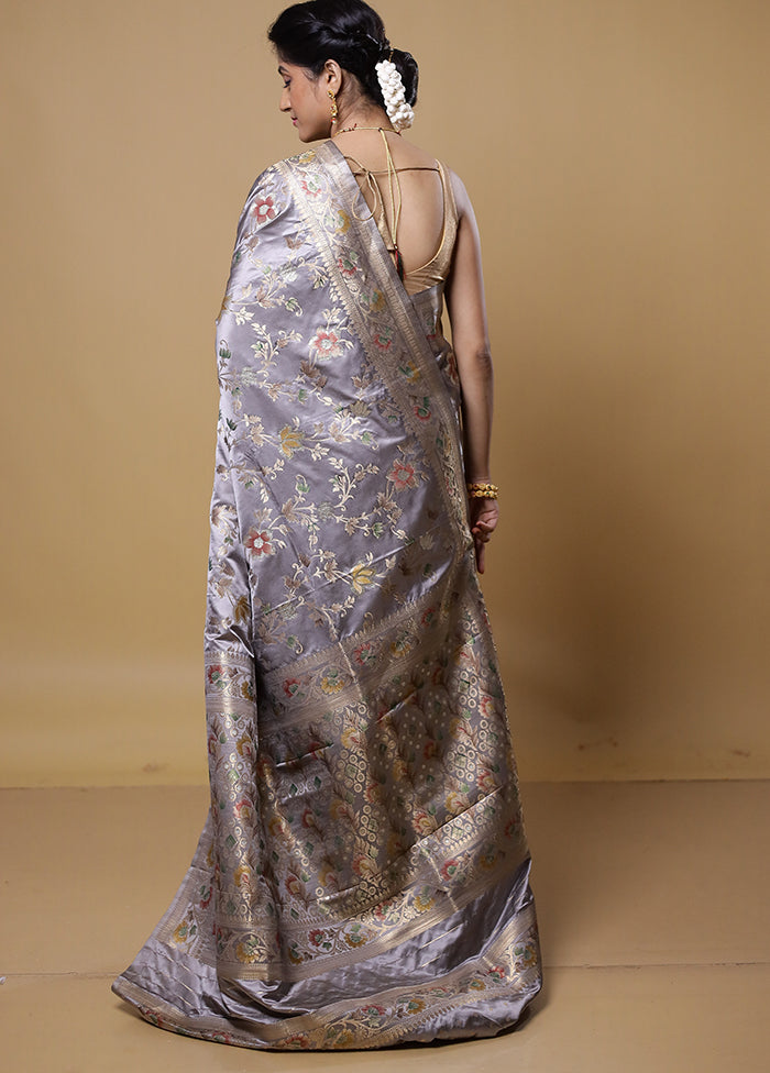 Grey Dupion Silk Saree With Blouse Piece