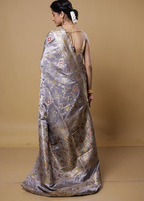 Grey Dupion Silk Saree With Blouse Piece