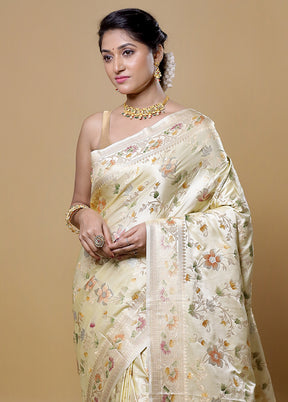 Cream Dupion Silk Saree With Blouse Piece