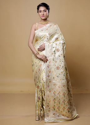 Cream Dupion Silk Saree With Blouse Piece