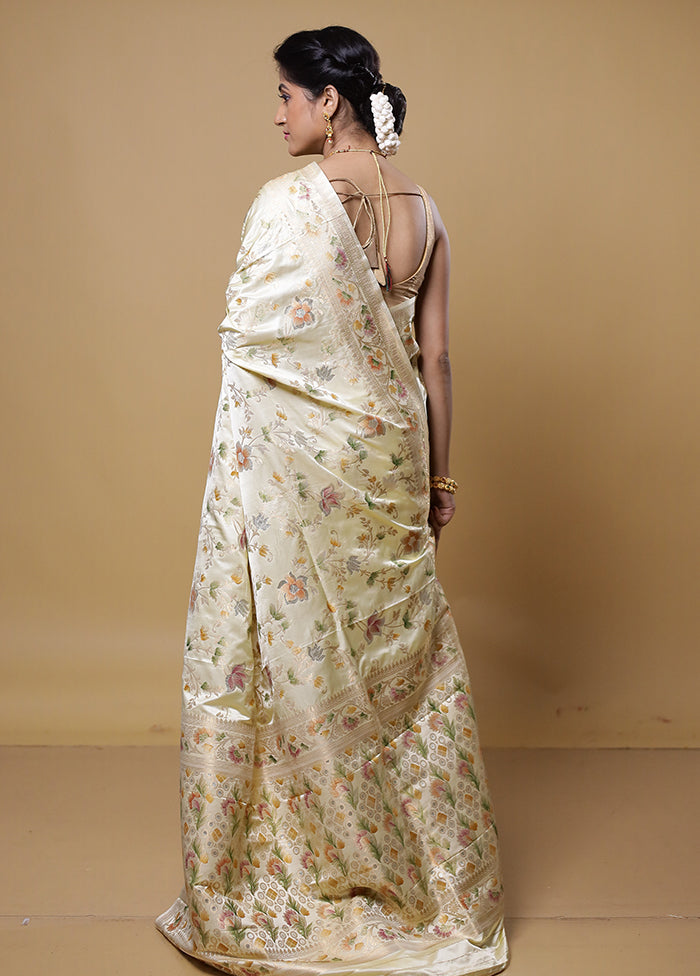 Cream Dupion Silk Saree With Blouse Piece