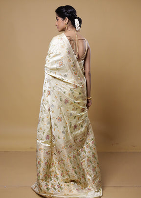 Cream Dupion Silk Saree With Blouse Piece