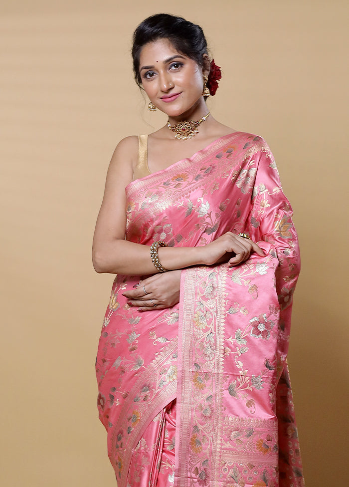 Pink Dupion Silk Saree With Blouse Piece