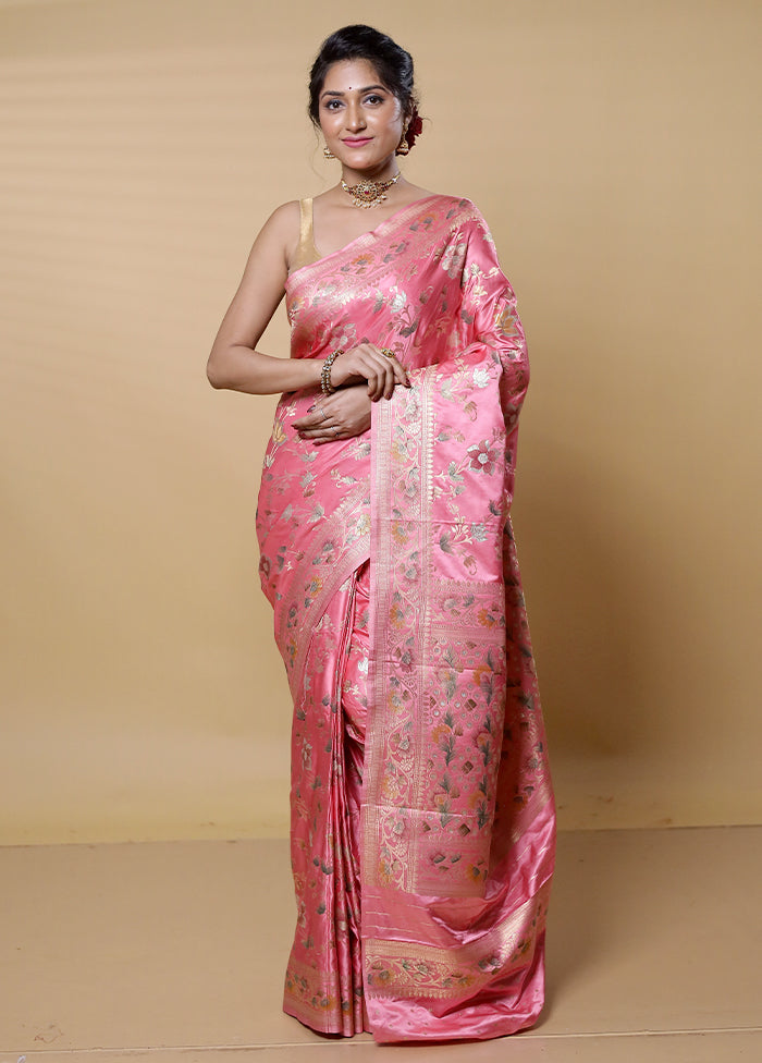 Pink Dupion Silk Saree With Blouse Piece