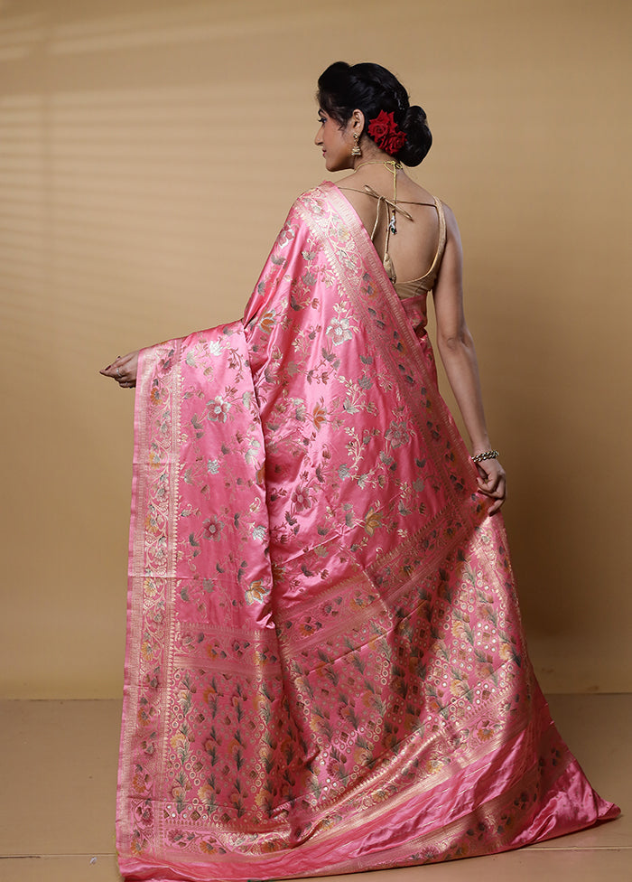 Pink Dupion Silk Saree With Blouse Piece