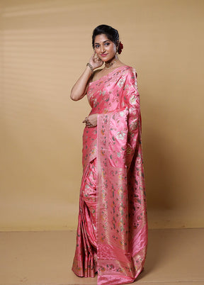 Pink Dupion Silk Saree With Blouse Piece