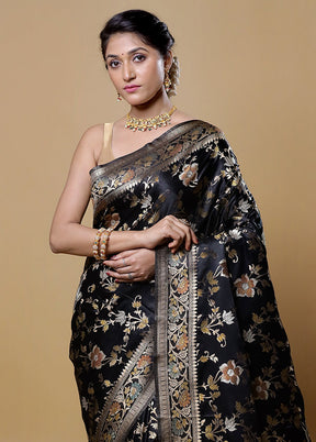 Black Dupion Silk Saree With Blouse Piece