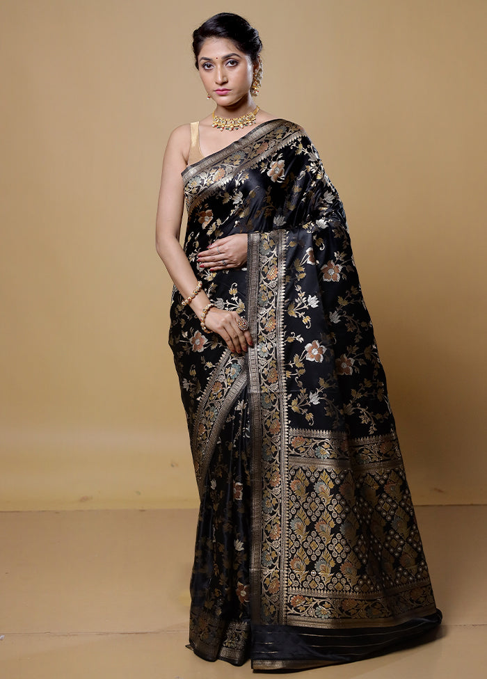 Black Dupion Silk Saree With Blouse Piece