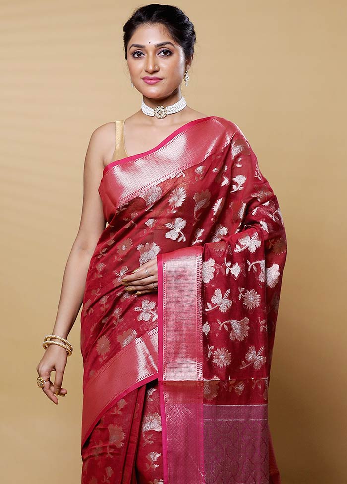 Red Kora Silk Saree With Blouse Piece