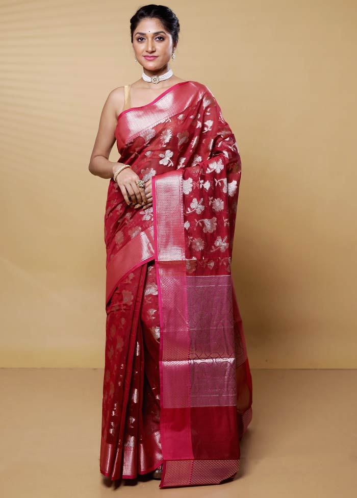 Red Kora Silk Saree With Blouse Piece