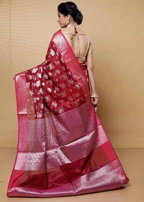 Red Kora Silk Saree With Blouse Piece