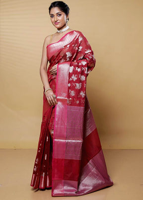 Red Kora Silk Saree With Blouse Piece