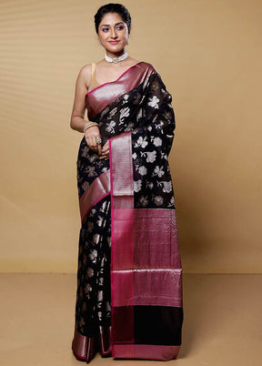 Black Kora Silk Saree With Blouse Piece