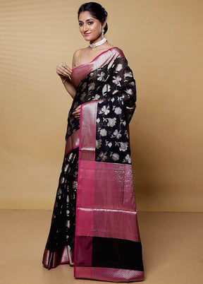 Black Kora Silk Saree With Blouse Piece