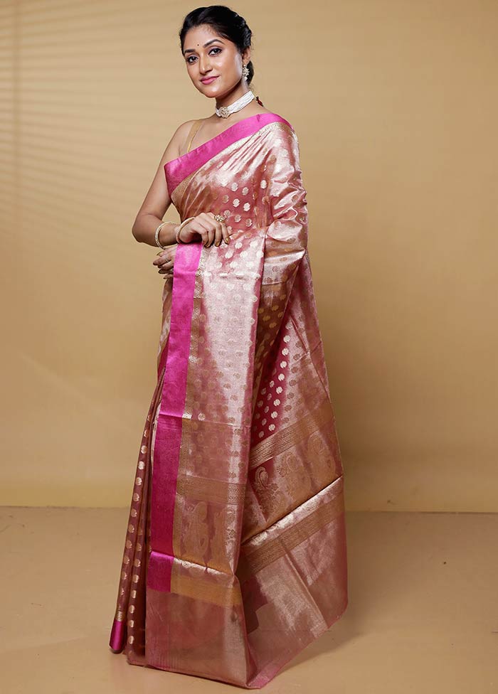 Pink Tissue Silk Saree With Blouse Piece