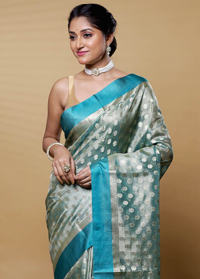 Blue Tissue Silk Saree With Blouse Piece