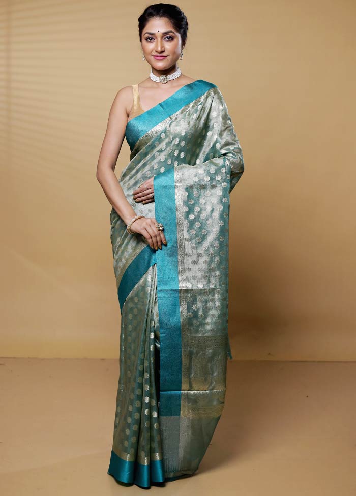 Blue Tissue Silk Saree With Blouse Piece