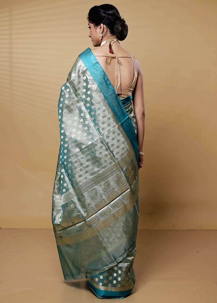 Blue Tissue Silk Saree With Blouse Piece