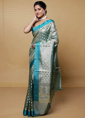 Blue Tissue Silk Saree With Blouse Piece