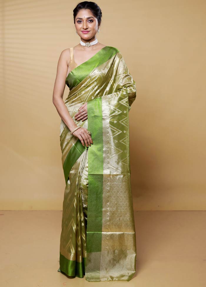 Green Tissue Silk Saree With Blouse Piece