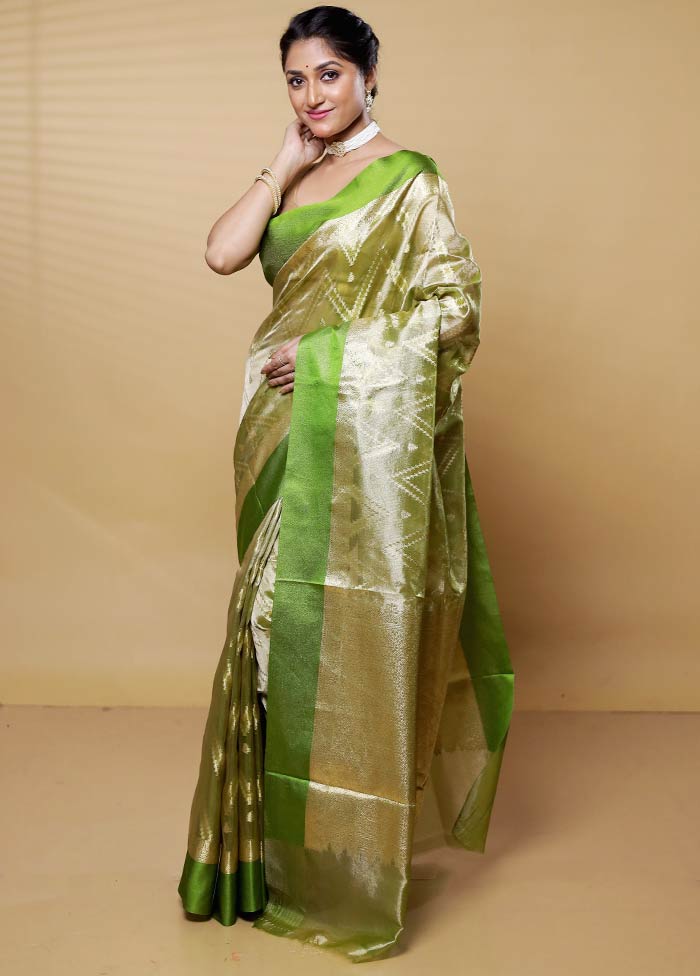 Green Tissue Silk Saree With Blouse Piece