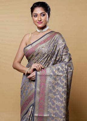 Grey Pure Kota Cotton Saree With Blouse Piece