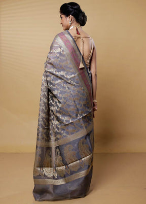 Grey Pure Kota Cotton Saree With Blouse Piece