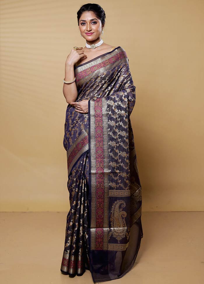 Blue Pure Kota Cotton Saree With Blouse Piece