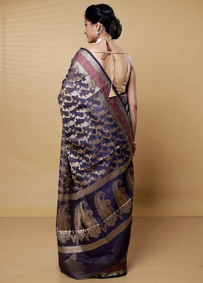 Blue Pure Kota Cotton Saree With Blouse Piece