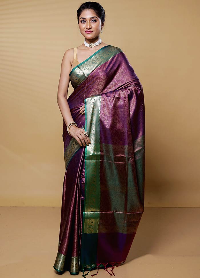 Purple Dupion Silk Saree With Blouse Piece