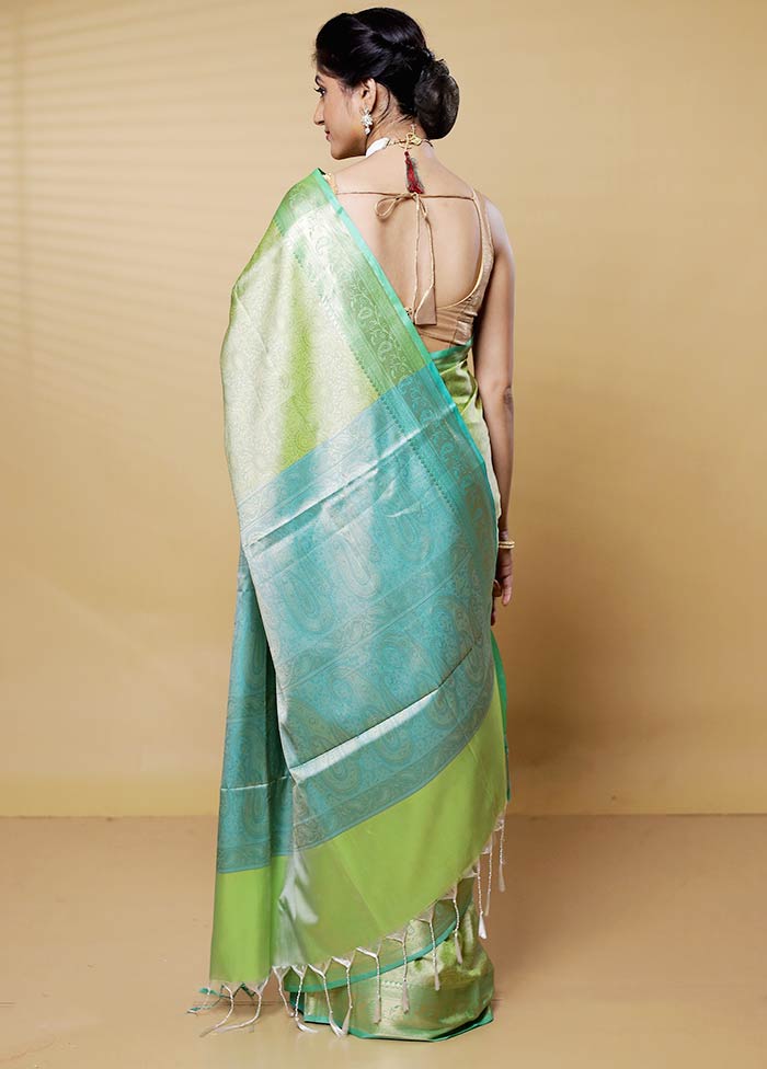 Green Dupion Silk Saree With Blouse Piece