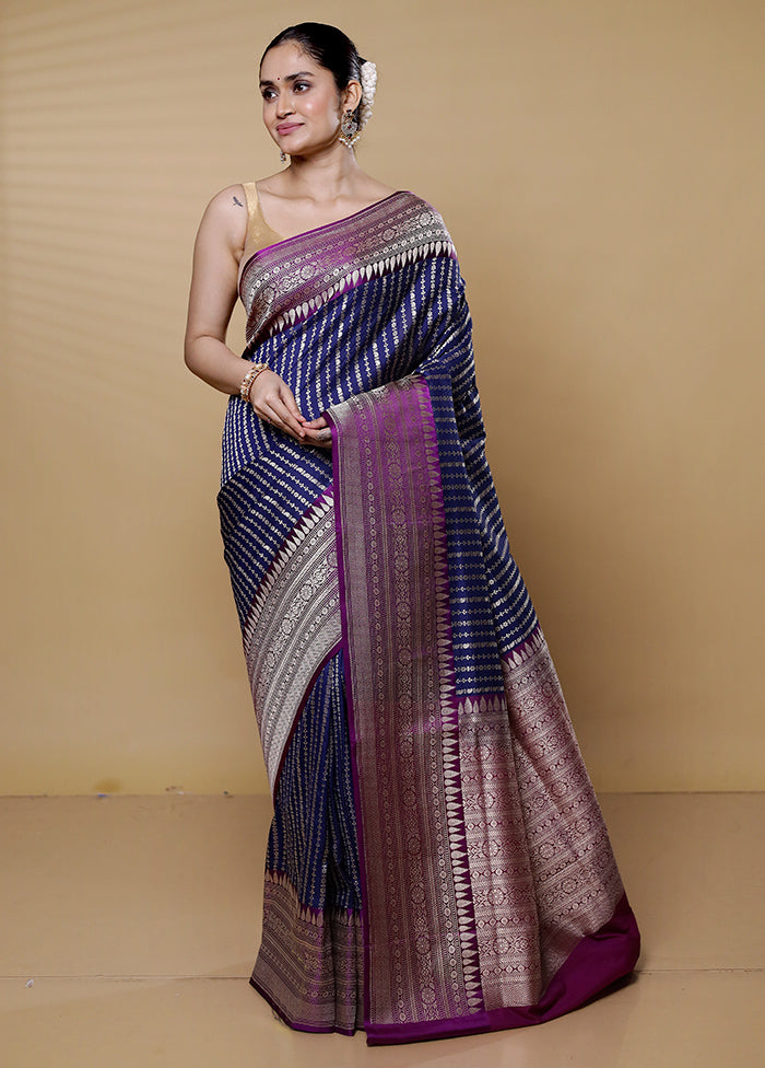 Blue Katan Silk Saree With Blouse Piece