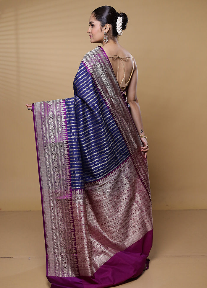 Blue Katan Silk Saree With Blouse Piece