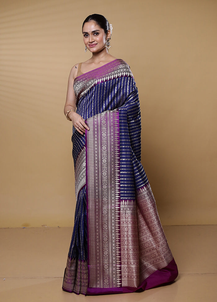 Blue Katan Silk Saree With Blouse Piece