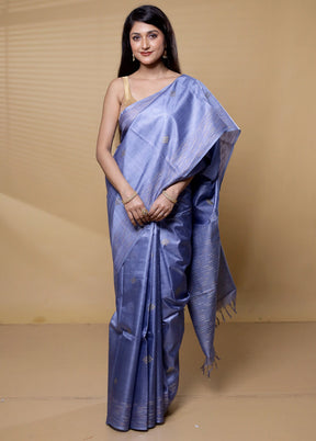 Blue Tussar Silk Saree With Blouse Piece