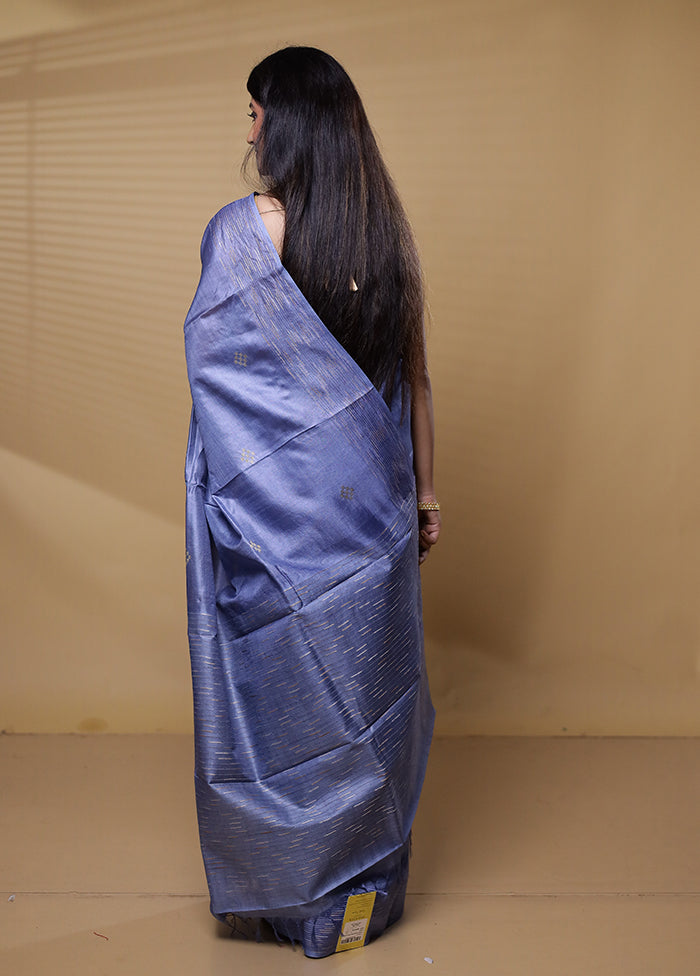 Blue Tussar Silk Saree With Blouse Piece