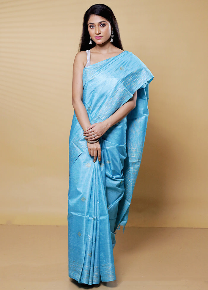 Green Tussar Silk Saree With Blouse Piece