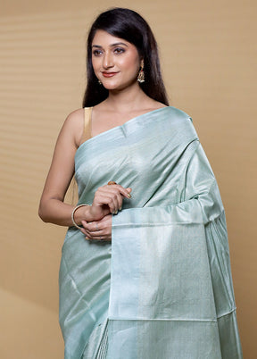 Green Tussar Silk Saree With Blouse Piece