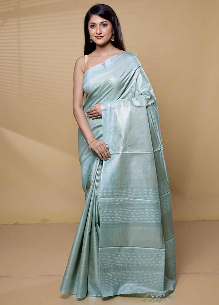 Green Tussar Silk Saree With Blouse Piece