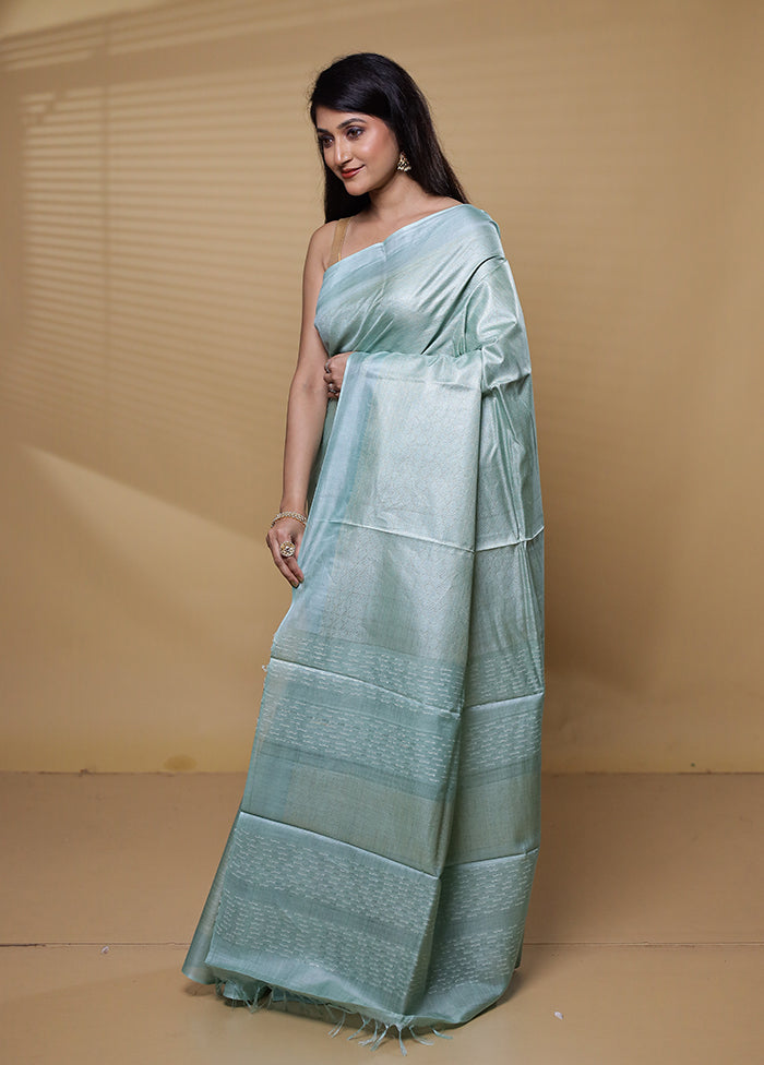 Green Tussar Silk Saree With Blouse Piece