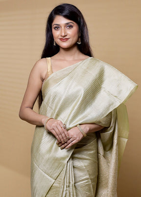 Cream Tussar Silk Saree With Blouse Piece