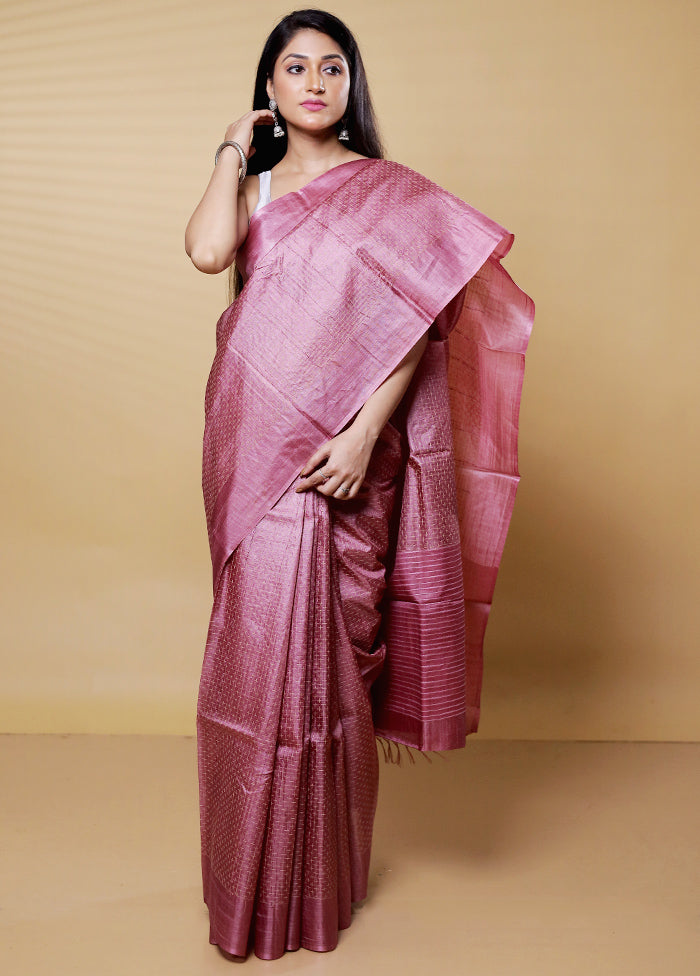 Pink Tussar Silk Saree With Blouse Piece