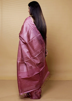 Pink Tussar Silk Saree With Blouse Piece